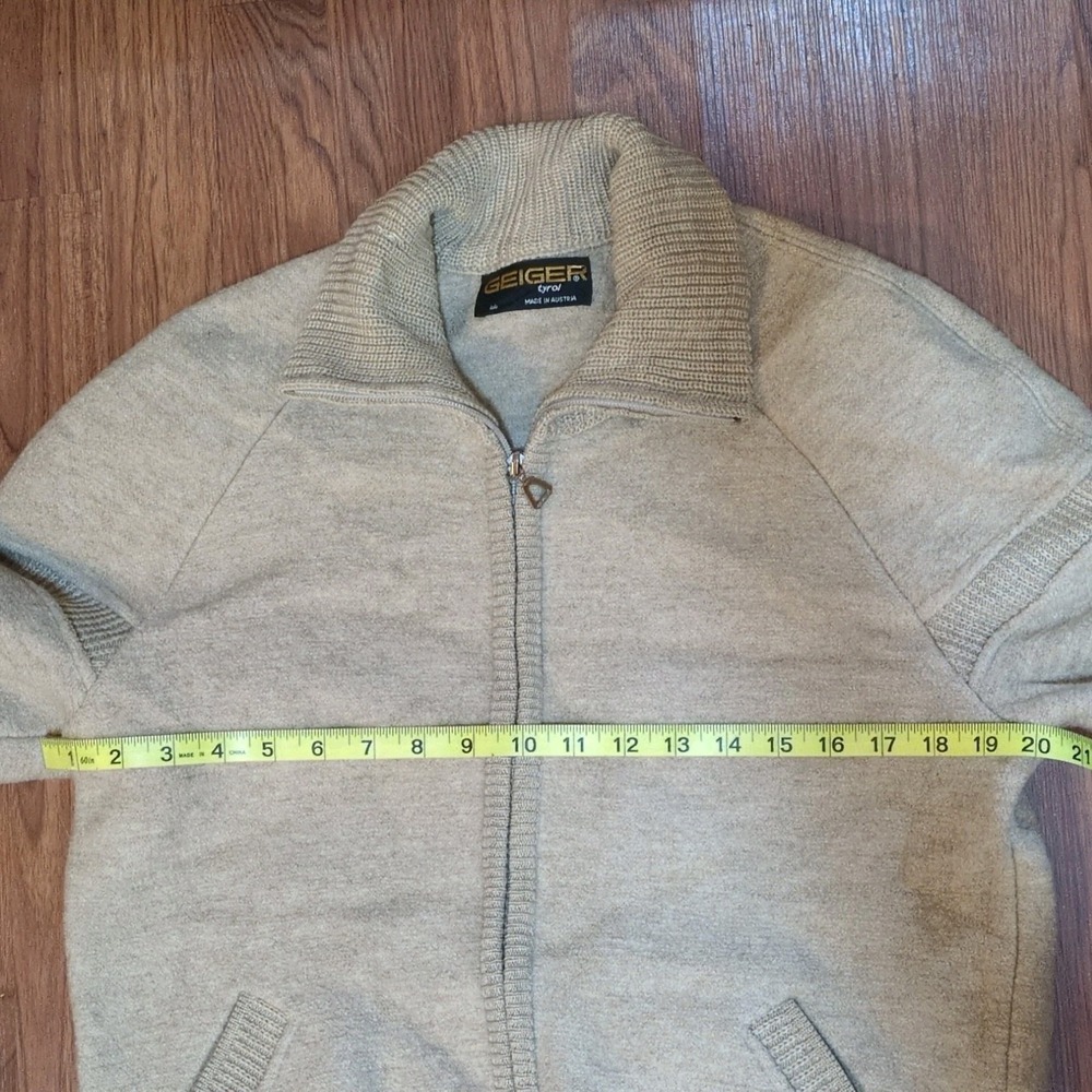 Vtg Geiger Tyrol Tan Boiled Wool Zip-Up Sweater Jacket Austria Pockets *Flaws* - Picture 16 of 16